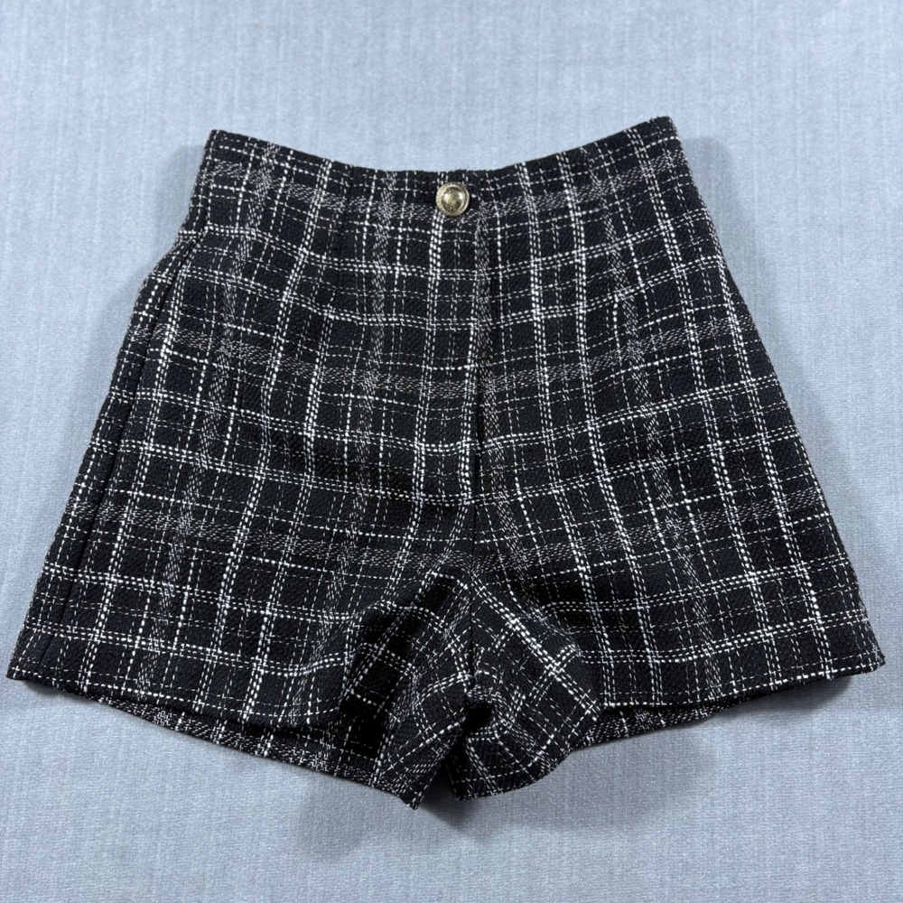 Zara Black & White Plaid High Waist Shorts